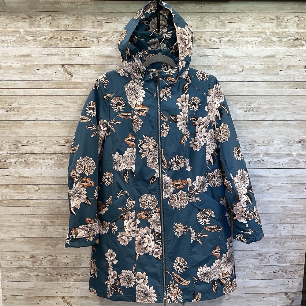 Dennis Basso Womens S Jacket Water Resistant Rain‎ Coat Floral Detachable Hood
